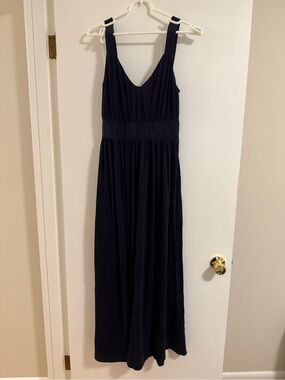J. Crew Black V-Neck Maxi Dress with Wide Waistband